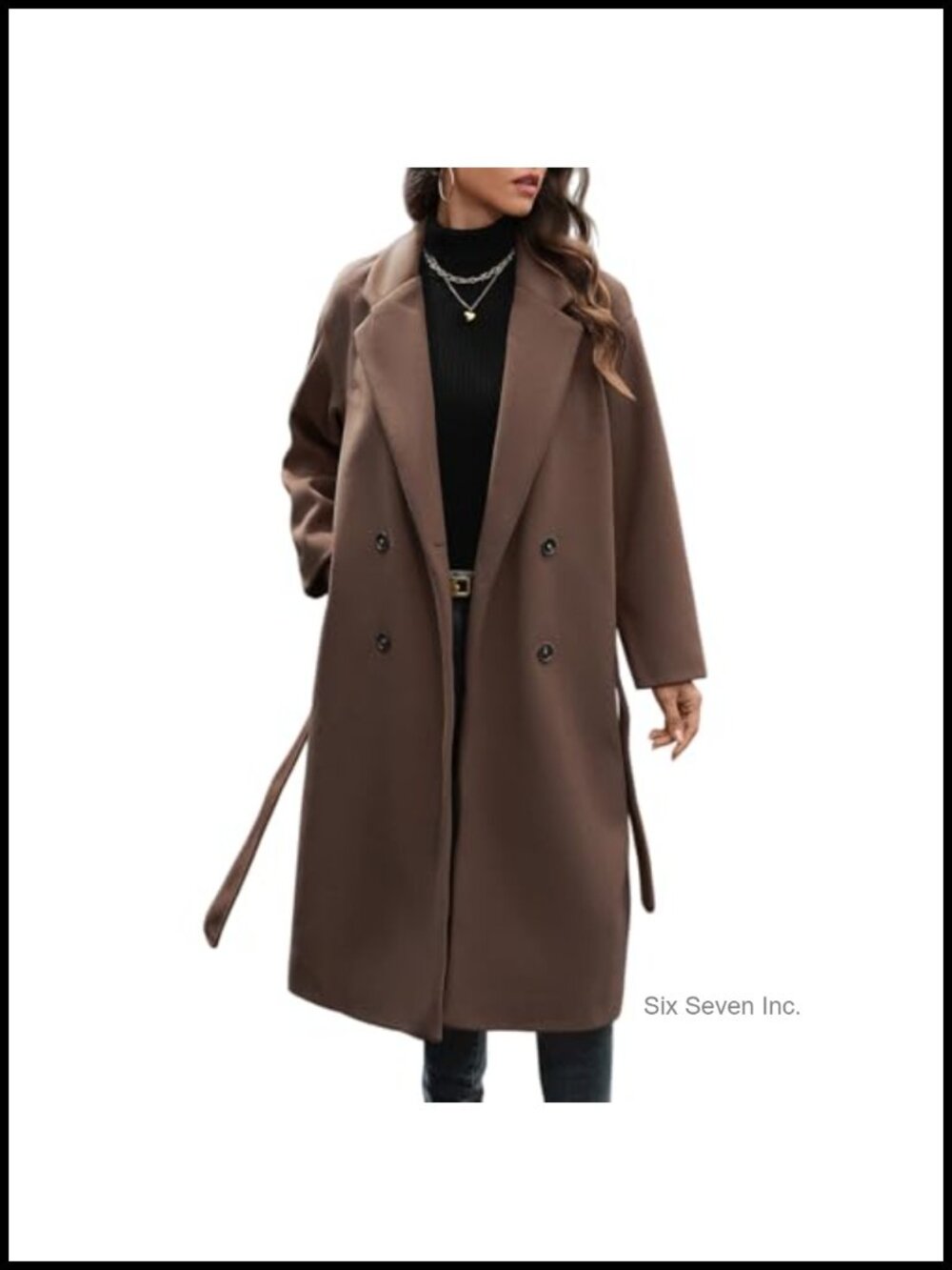 Women's Double Breasted Wool Blend Coat Notched Collar Trench Long Oversized